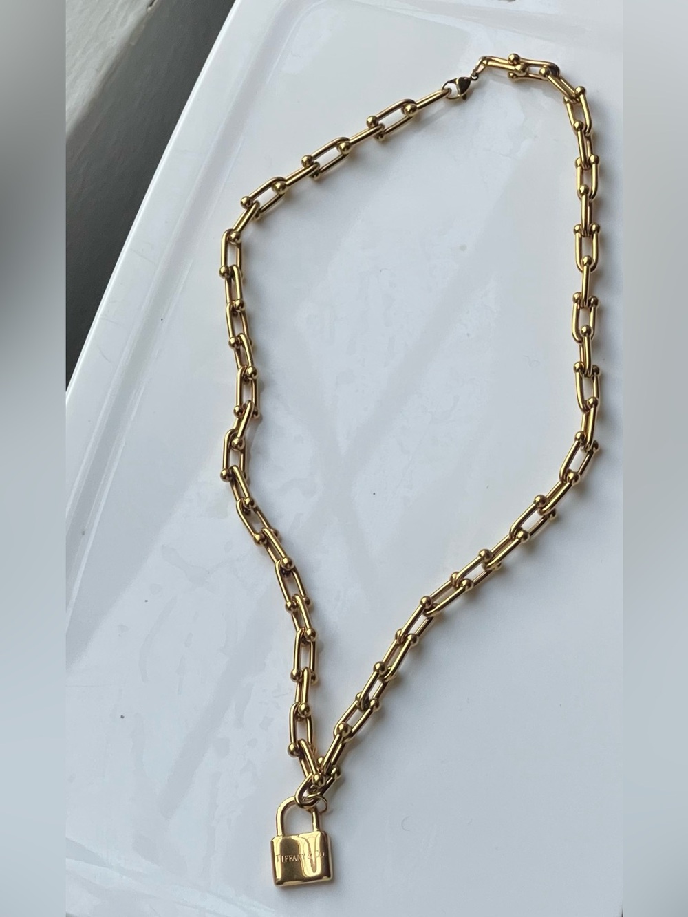 Tiffany-Style HardWear Lock Necklace | Gold-Plated Chunky Link